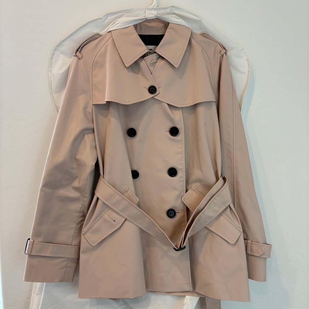 Coach Solid Short Trench Coat in Quartz Blush/Tan Light Pink Womens Large NWT